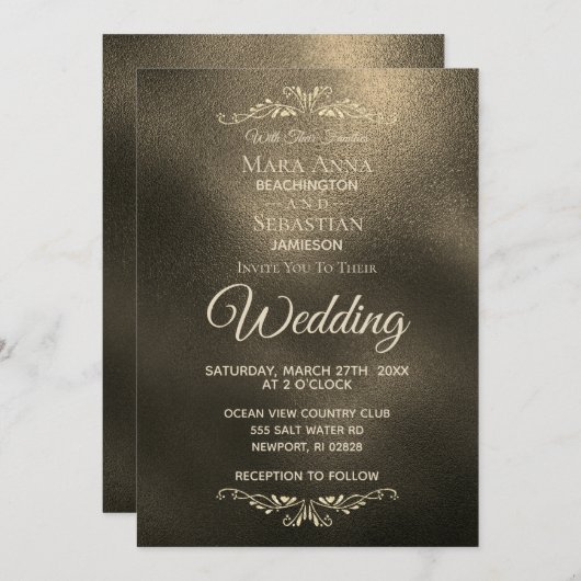 Invitation *~* Simple Elegant Cuivre Mariage Iridescente Or (Devant / Derrière)