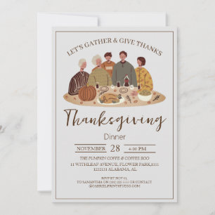 Invitation Simple Élégant Dîner Thanksgiving Citrouille Turqu