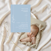 Invitation Simple Elegant Dusty Blue Baby Boy Baptism Photo