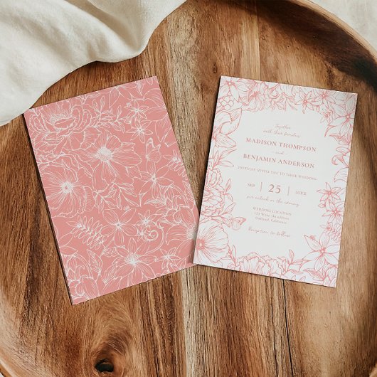 Invitation Simple Elegant Dusty Pink Floral Garden Wedding