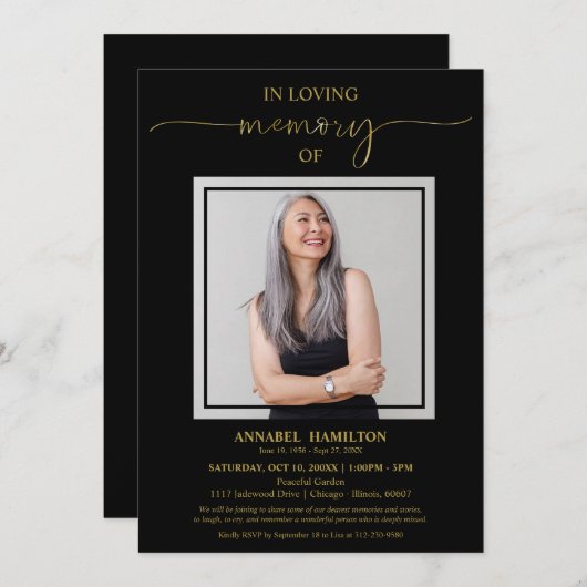 Invitation Simple Élégant En Mémoire Amoureuse Photo Funérair (Devant / Derrière)