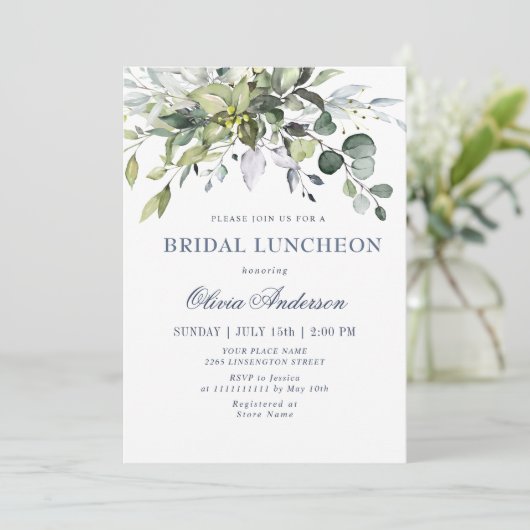 Invitation Simple Élégant Eucalyptus LUNCH DE MARIÉE (Debout devant)
