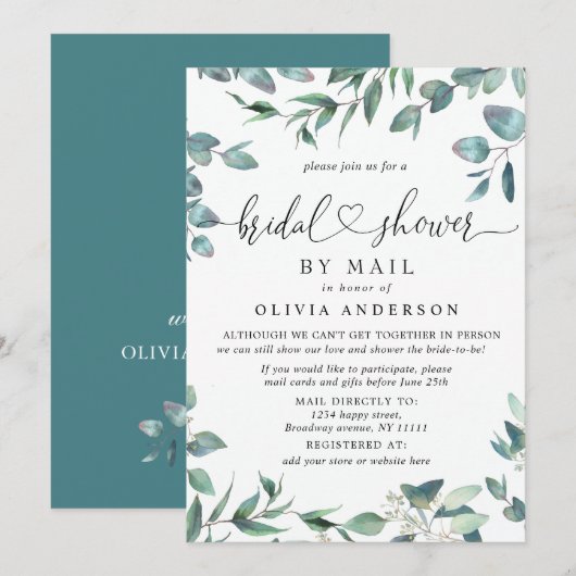 Invitation Simple Élégant Eucalyptus Réception de Mariage Par (Devant / Derrière)