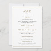 Invitation Simple Elegant Faux Gold Classic Monogram Mariage (Devant)