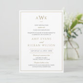 Invitation Simple Elegant Faux Gold Classic Monogram Mariage (Debout devant)
