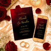 Invitation Simple Élégant Faux Or Script Rouge Noir Mariage