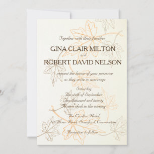 Invitation Simple Élégant Feuilles Automne Outlines Mariage d