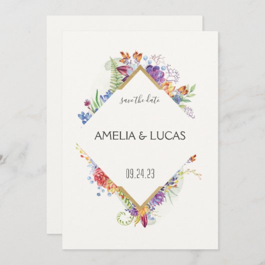 Invitation Simple Élégant Feuilles Floraux Mariage Enregistre (Devant / Derrière)