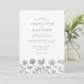 Invitation Simple Elégant Fleur Sage Vert Mariage (Debout devant)