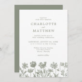 Invitation Simple Elégant Fleur Sage Vert Mariage (Devant / Derrière)