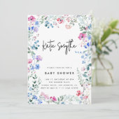 Invitation Simple Elegant Fleur sauvage Baby Girl Douche (Debout devant)