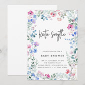 Invitation Simple Elegant Fleur sauvage Baby Girl Douche (Devant / Derrière)