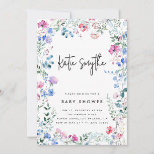 Invitation Simple Elegant Fleur sauvage Baby Girl Douche