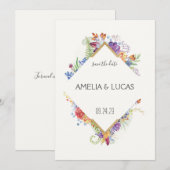 Invitation Simple Élégant Fleurs Feuilles Mariage Sauvegarder (Devant / Derrière)