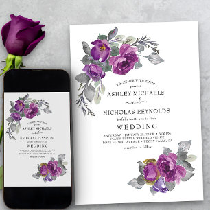 Invitation Simple Élégant Fleurs Florales Violettes Mariage