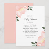 Invitation Simple Elégant Floral Blush Rose Girl Baby shower (Devant / Derrière)