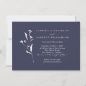 Invitation Simple Elegant Floral Navy Blue Ivory Mariage (Devant)