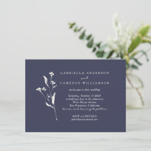 Invitation Simple Elegant Floral Navy Blue Ivory Mariage