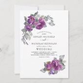 Invitation Simple Elégant Floral Purple Flowers Mariage (Devant)