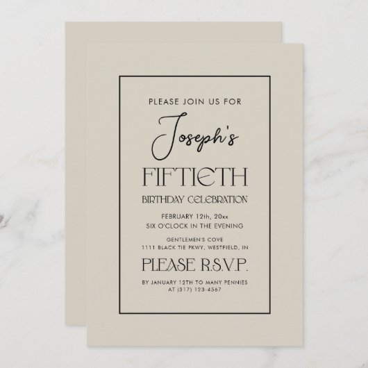 Invitation Simple Elegant Gentlemen's 50th Birthday Party (Devant / Derrière)