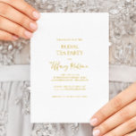 Invitation simple Elegant Gold Bridal Tea Party<br><div class="desc">Cette simple et élégante invitation à la fête du thé de mariée en or est parfaite pour votre soirée de thé moderne minimaliste blanc et or. Le design comporte une police d'or contemporaine minimale accompagnée d'une calligraphie formelle. Gardez-le tel quel, ou choisissez de le personnaliser avec vos propres oeuvres d'art...</div>