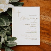 Invitation Simple Elegant Gold Cross Calligraphy Christening
