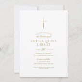 Invitation Simple Elegant Gold Cross Christening (Devant)