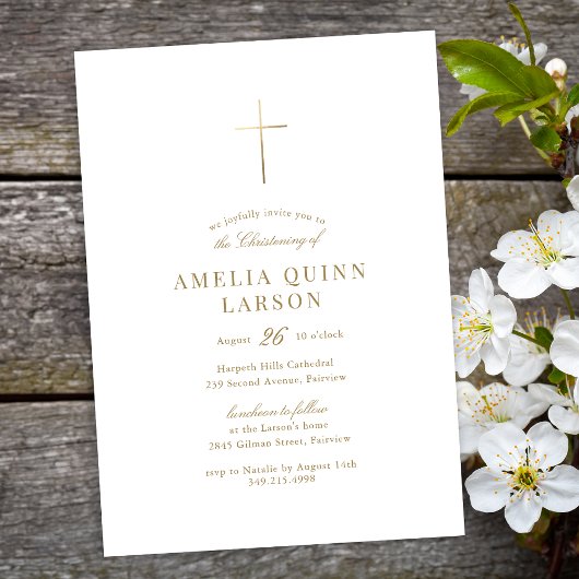 Invitation Simple Elegant Gold Cross Christening