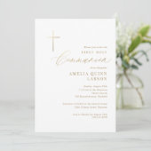Invitation Simple Elegant Gold Cross First Holy Communion (Debout devant)