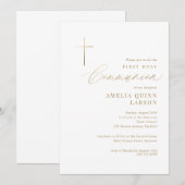 Invitation Simple Elegant Gold Cross First Holy Communion (Devant / Derrière)