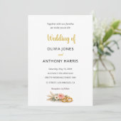 Invitation Simple Elegant Gold Floral Rose Wedding (Debout devant)