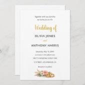 Invitation Simple Elegant Gold Floral Rose Wedding (Devant / Derrière)