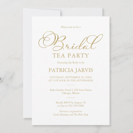 Invitation Simple Elegant Gold Foil Script Bridal Tea Party (Devant)