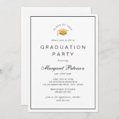 Invitation Simple Elegant Gold Grad Casquette fête de graduat (Devant / Derrière)