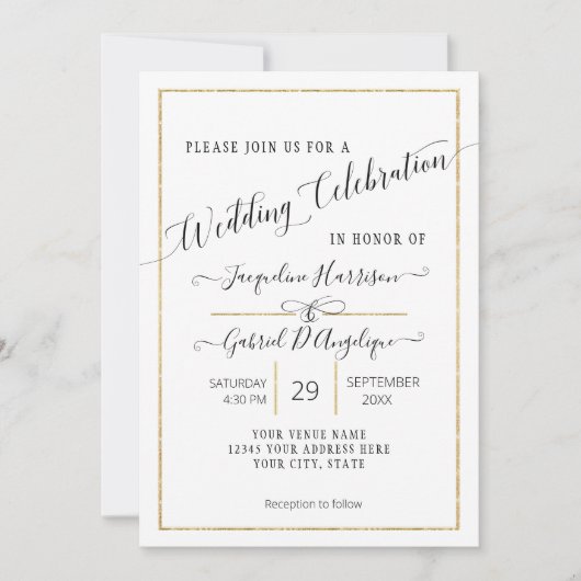 Invitation Simple Elegant Gold Minimal Script Mariage Photo I (Devant)