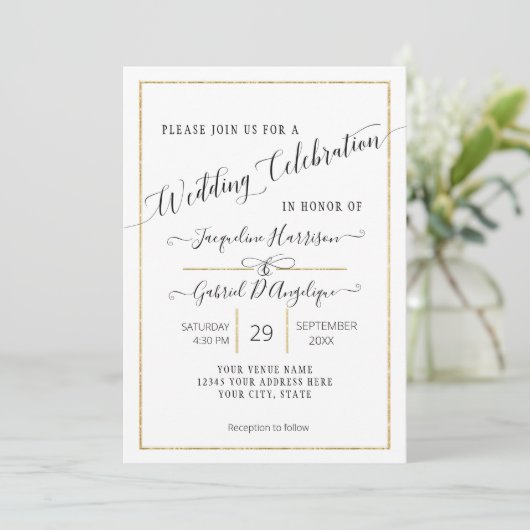 Invitation Simple Elegant Gold Minimal Script Mariage Photo I (Debout devant)