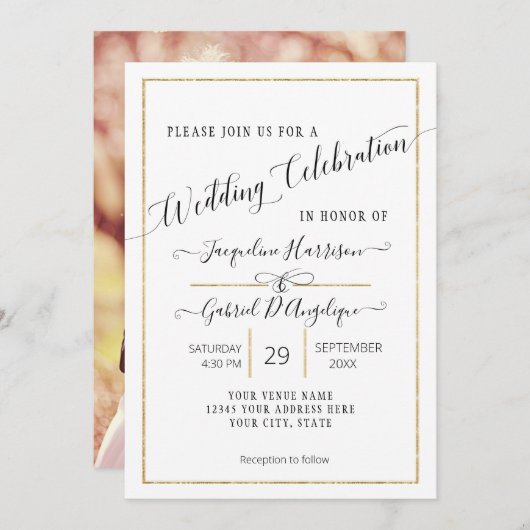 Invitation Simple Elegant Gold Minimal Script Mariage Photo I (Devant / Derrière)