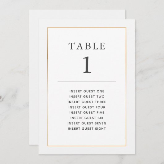 Invitation Simple Elegant Gold Table One Custom Seating Card (Devant / Derrière)