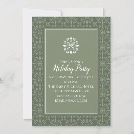 Invitation Simple Elegant Green Snowflake Motif classique (Devant)