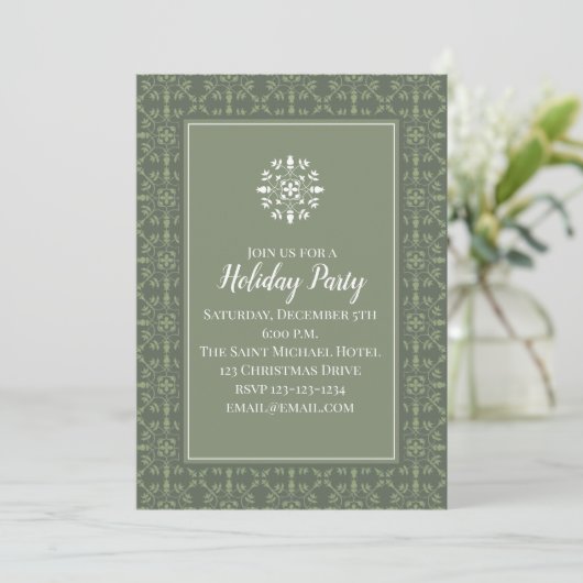 Invitation Simple Elegant Green Snowflake Motif classique (Debout devant)