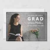 Invitation Simple Elegant Grey & White Photo Graduation Party (Devant)