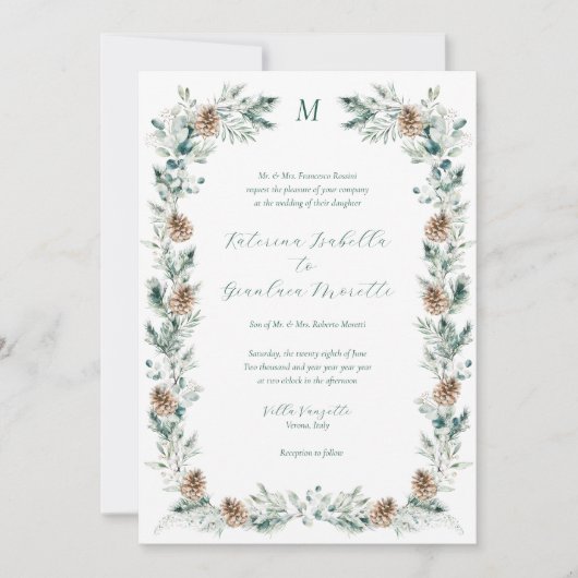 Invitation Simple Elégant hiver verdure Mariage de Noël (Devant)