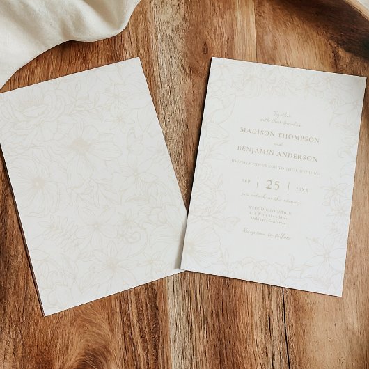 Invitation Simple Elegant Ivory Floral Garden Wedding
