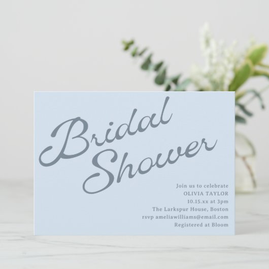 Invitation Simple Élégant Lavis Bleu Mariage Shower (Debout devant)
