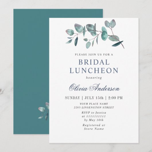 Invitation Simple Élégant Luncheon de Mariage au Eucalyptus (Devant / Derrière)
