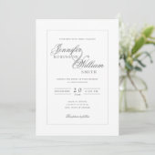 Invitation Simple Elégant Mariage Argent Gris Script (Debout devant)