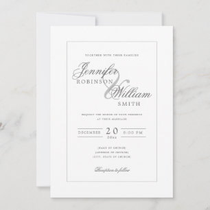 Invitation Simple Elégant Mariage Argent Gris Script
