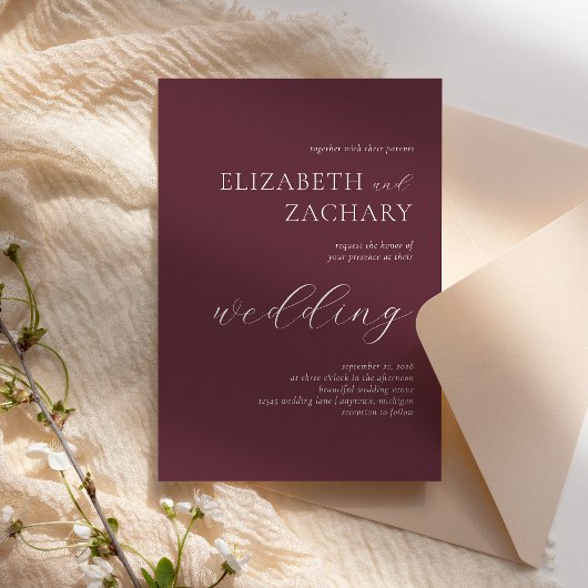 Invitation Simple Élégant Mariage Blanc Écriture