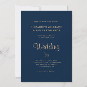 Invitation Simple Elegant Mariage bleu marine