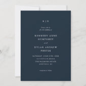 Invitation Simple Élégant Mariage Bleu Nuit (Devant)
